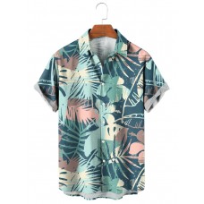 Exotic Tropical Plant Print Short Sleeve Shirt